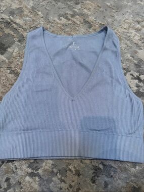 Garage Ribbed V-Neck Crop Top - Light Blue